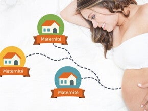 Femme enceinte allongée avec des icones de maternités sur son ventre Femme enceinte allongée avec des icones de maternités sur son ventre